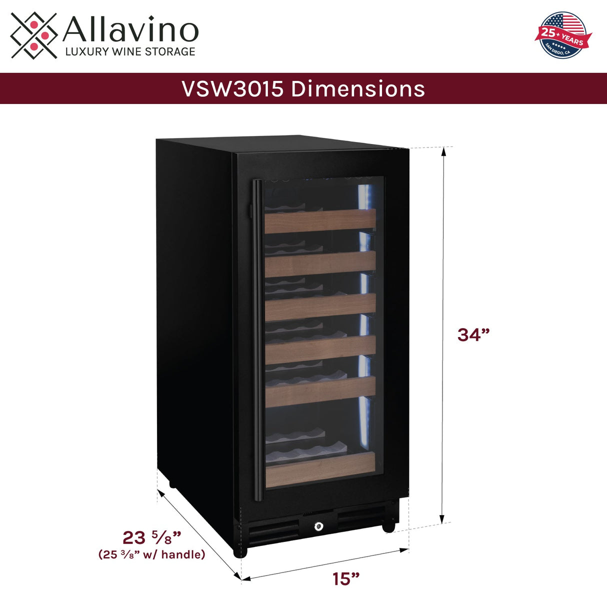 Allavino Reserva 15" 30-Bottle Single Zone Black Right Hinge Wine Refrigerator VSW3015S-1BR