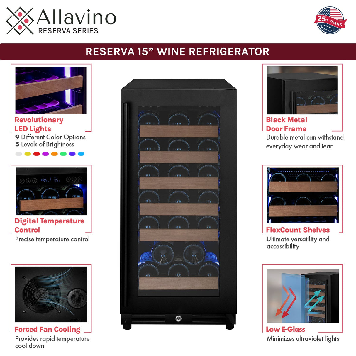 Allavino Reserva 15" 30-Bottle Single Zone Black Right Hinge Wine Refrigerator VSW3015S-1BR