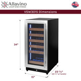 Allavino 15" Wide Reserva Series 30 Bottle Single Zone Stainless Steel Left Hinge Wine Refrigerator AO VSW3015S-1SL