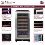 Allavino 15" Wide Reserva Series 30 Bottle Single Zone Stainless Steel Left Hinge Wine Refrigerator AO VSW3015S-1SL