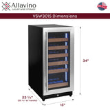 Allavino 15" Wide Reserva Series 30 Bottle Single Zone Stainless Steel Right Hinge Wine Refrigerator