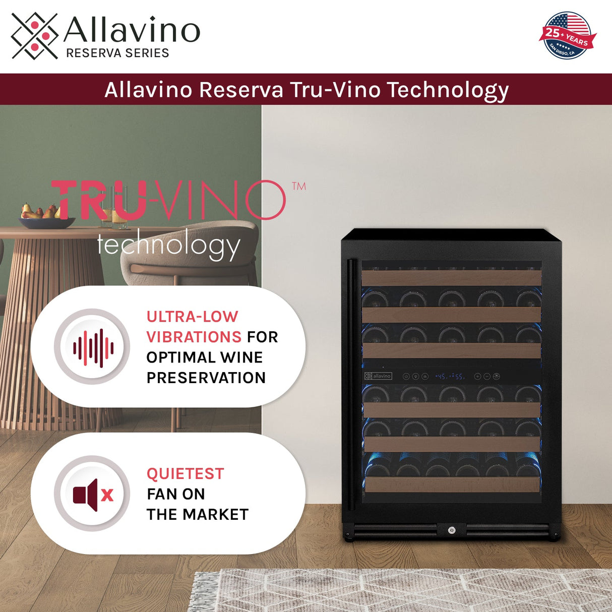 Allavino Reserva Series 51-Bottle Dual Zone Built-In Luxury Wine Refrigerator with Black Door Left Hinge VSW5134D-2BL