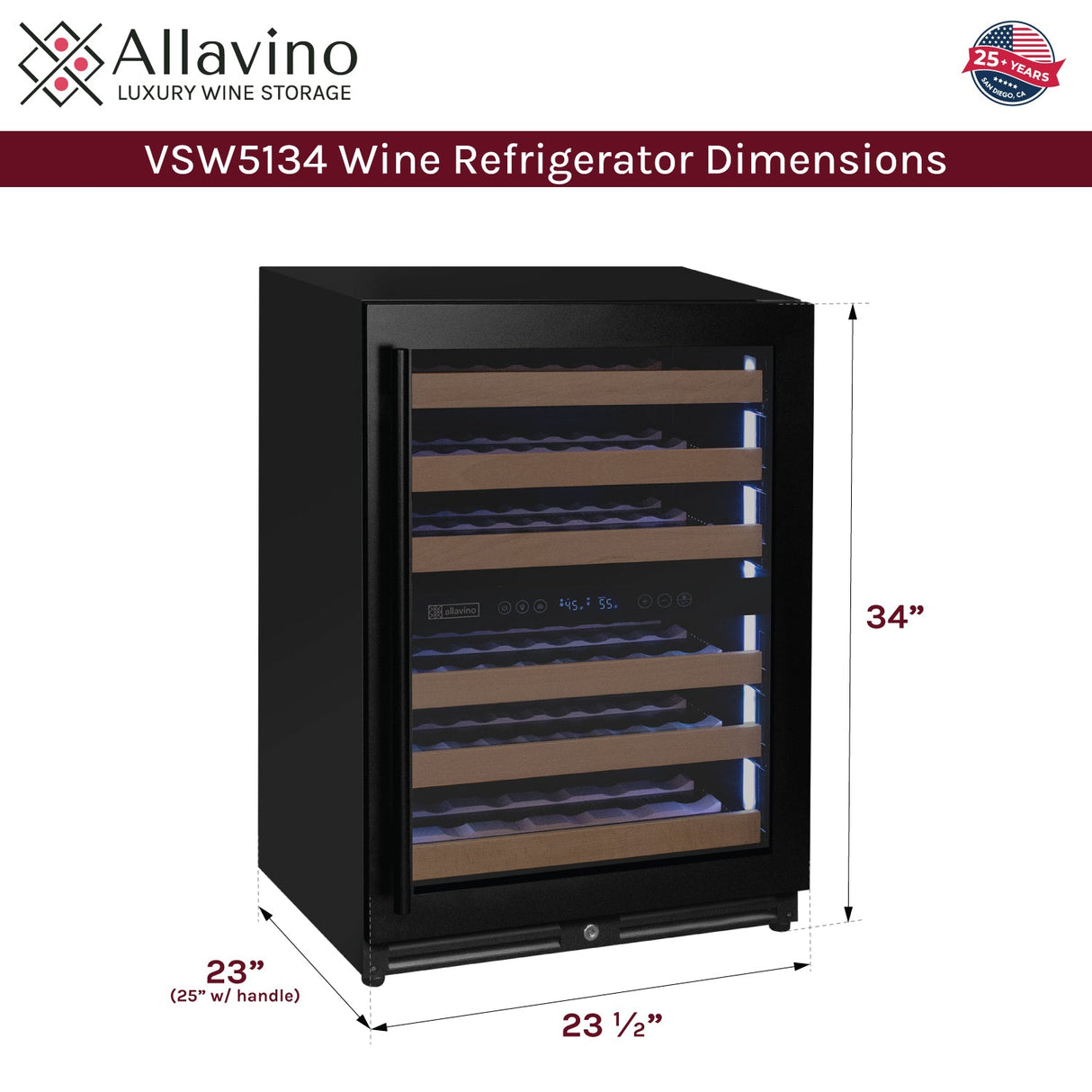 Allavino Reserva Series 51-Bottle Dual Zone Built-In Luxury Wine Refrigerator with Black Door Right Hinge VSW5134D-2BR