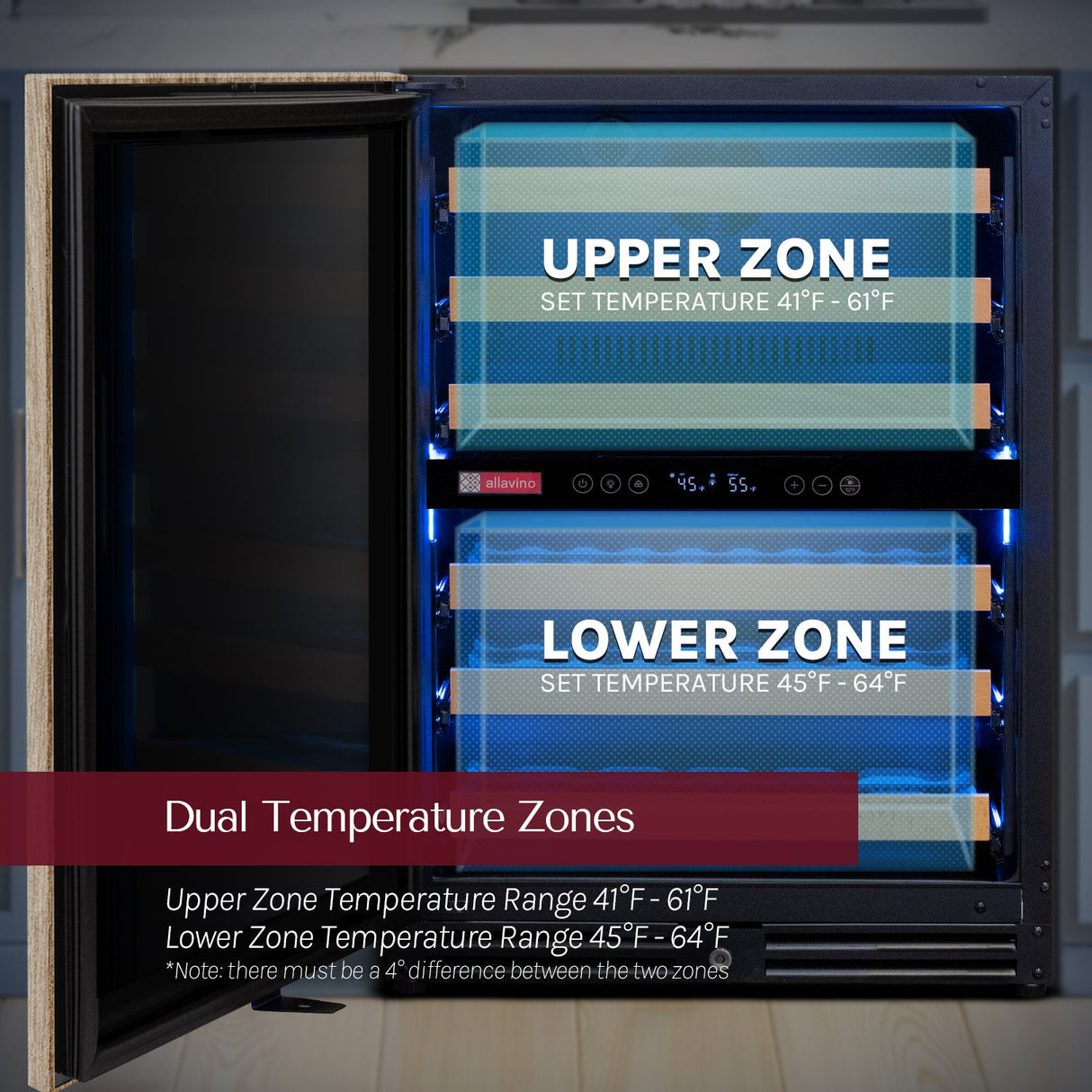 Allavino Reserva Series 51″ Dual Zone Built‑In Luxury Wine Refrigerator with Panel‑Ready Overlay Door Left Hinge