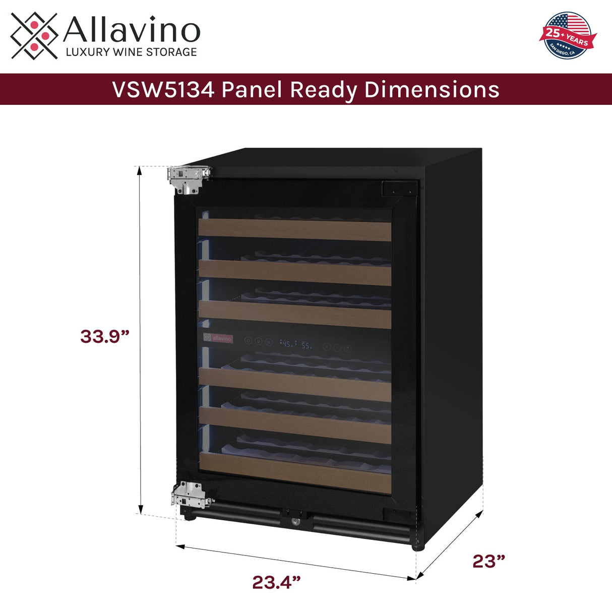 Allavino Reserva Series 51″ Dual Zone Built‑In Luxury Wine Refrigerator with Panel‑Ready Overlay Door Left Hinge