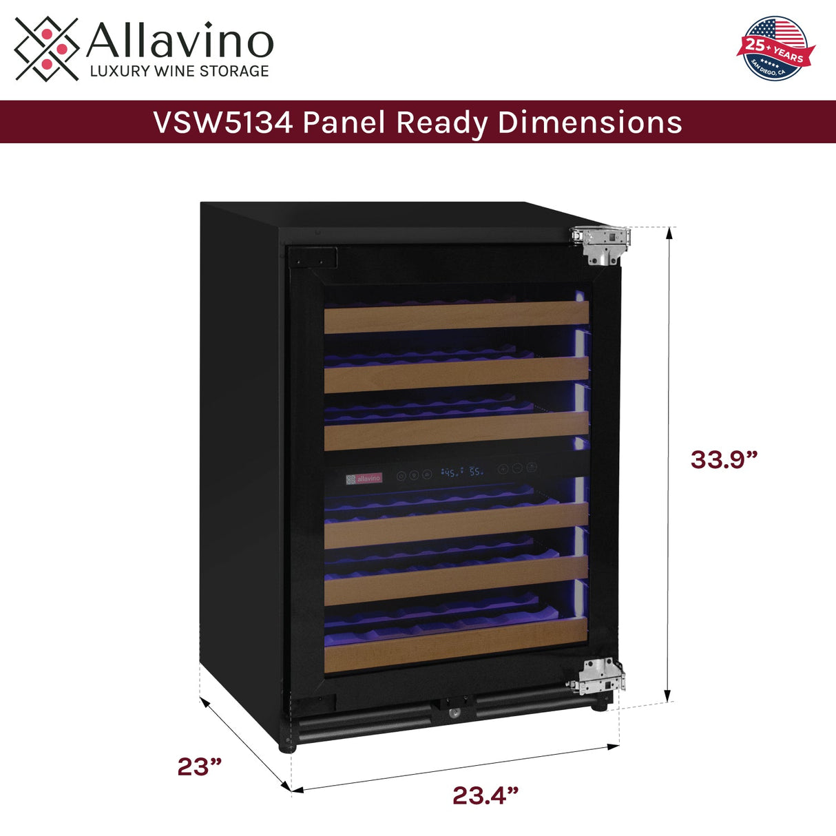 Reserva Series - 56 Bottle Dual Zone Built-in Luxury Wine Refrigerator with Panel Ready Overlay Door - Right Hinge