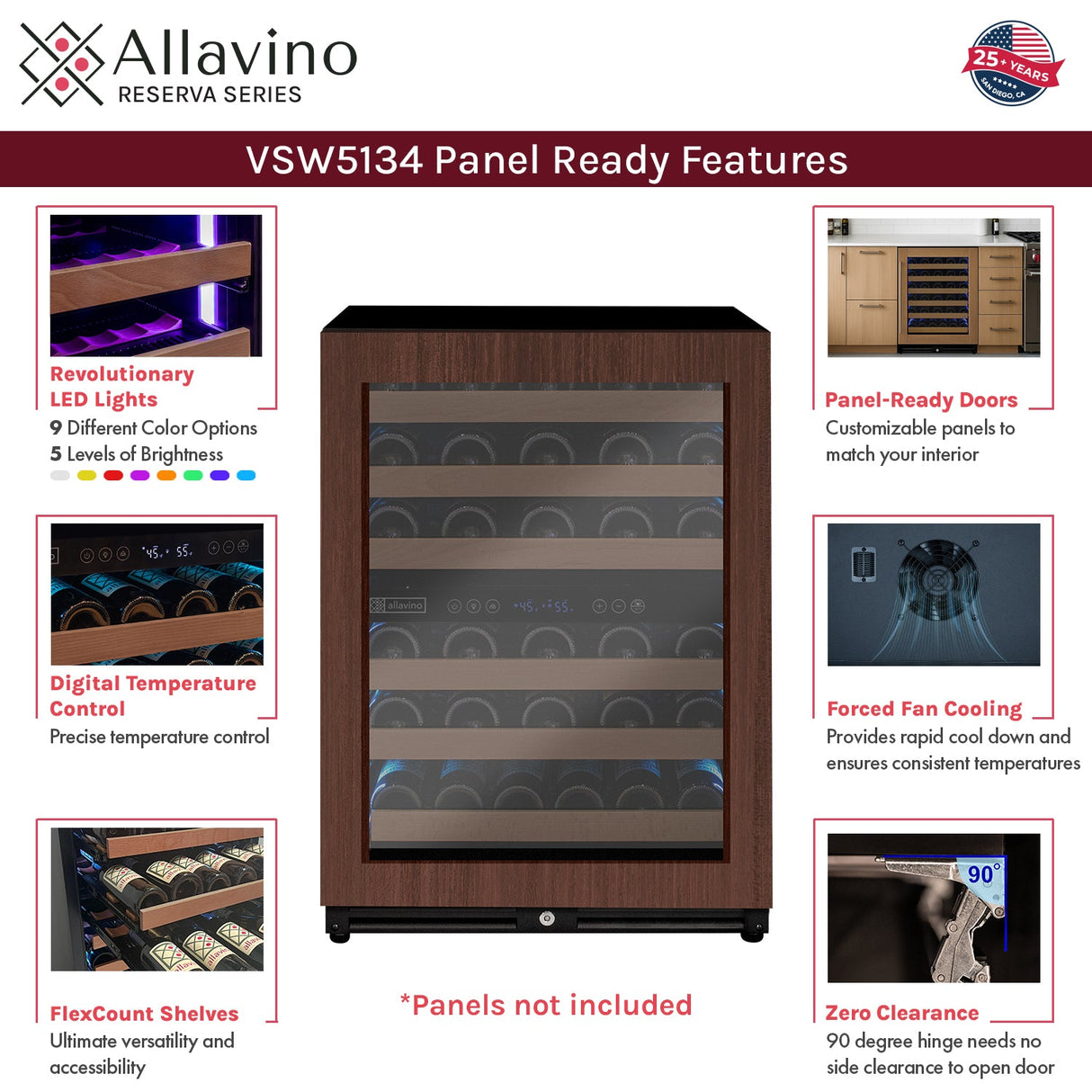 Reserva Series - 56 Bottle Dual Zone Built-in Luxury Wine Refrigerator with Panel Ready Overlay Door - Right Hinge