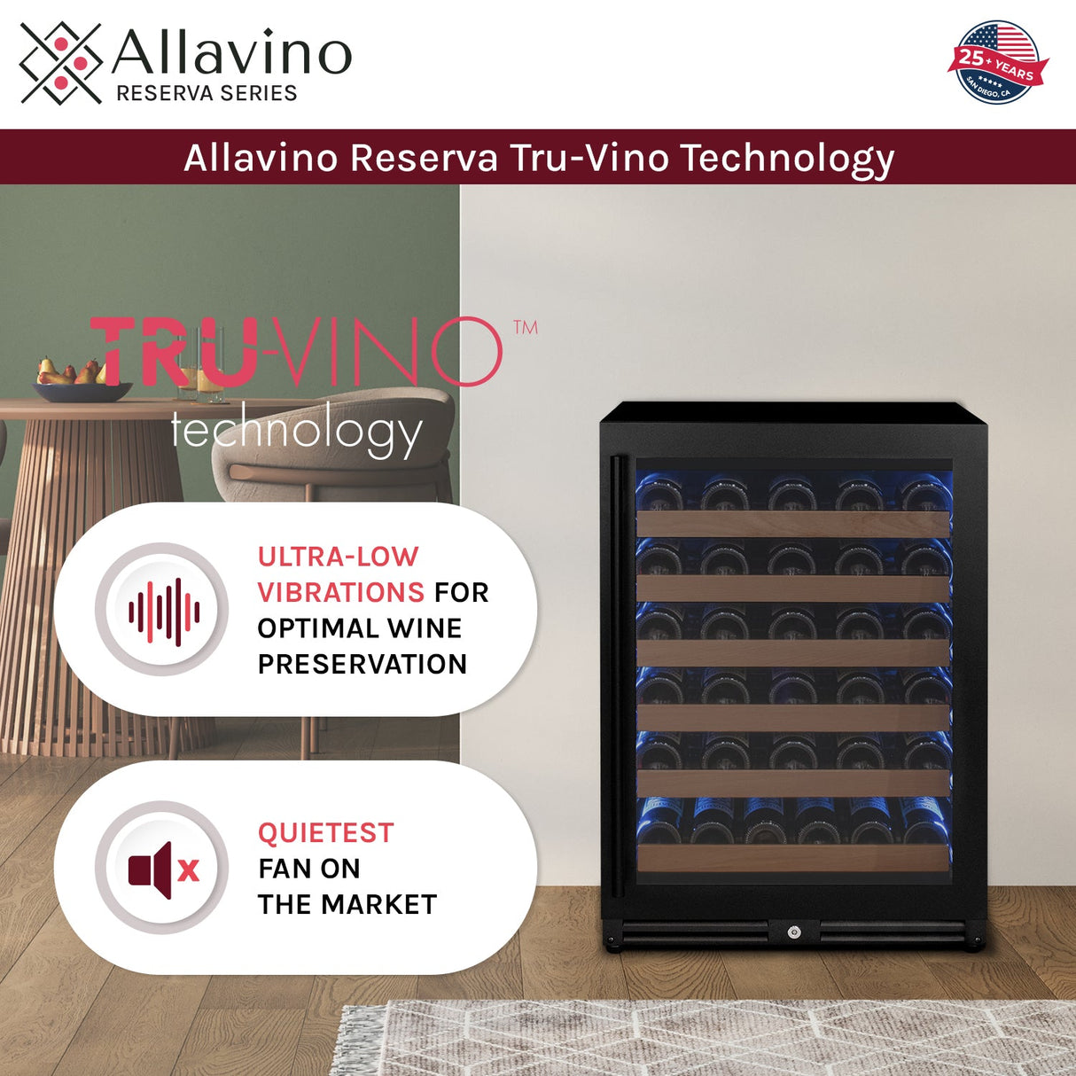 Allavino Reserva Series 51‑Bottle Single Zone Built‑In Luxury Wine Refrigerator with Black Door Right Hinge VSW5134S‑1BR