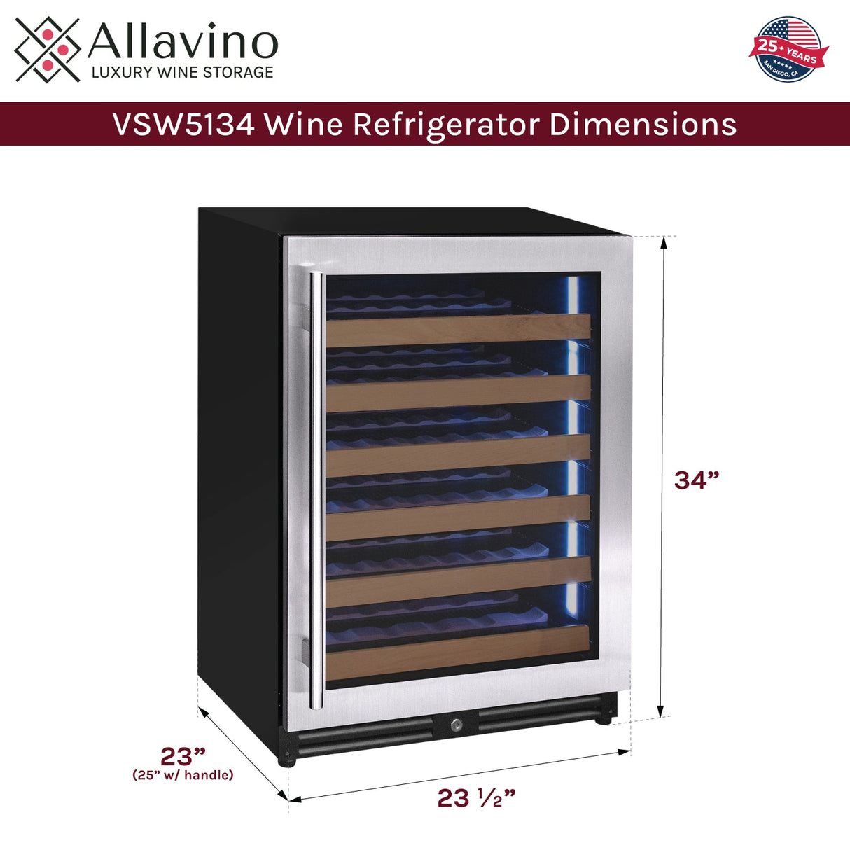 Allavino Reserva Series 56-Bottle Single Zone Built-In Luxury Wine Refrigerator with Stainless Steel Door Right Hinge