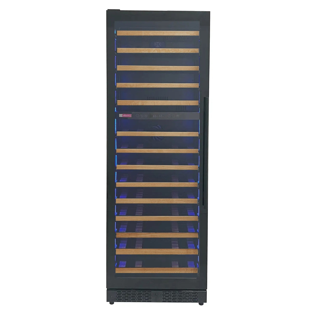 Allavino Reserva Series 67-Bottle 71″ Tall Dual Zone Left Hinge Black Shallow Wine Refrigerator with Wood Front Shelves