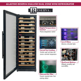 Allavino Reserva Series 67-Bottle 71″ Tall Dual Zone Left Hinge Black Shallow Wine Refrigerator with Wood Front Shelves