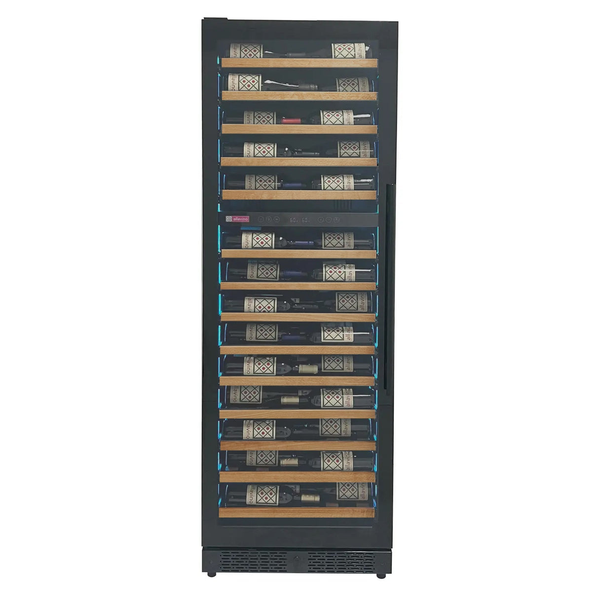 Allavino Reserva Series 67″ 71″ Tall Dual Zone Right Hinge Black Shallow Wine Refrigerator with Wood Shelf Fronts