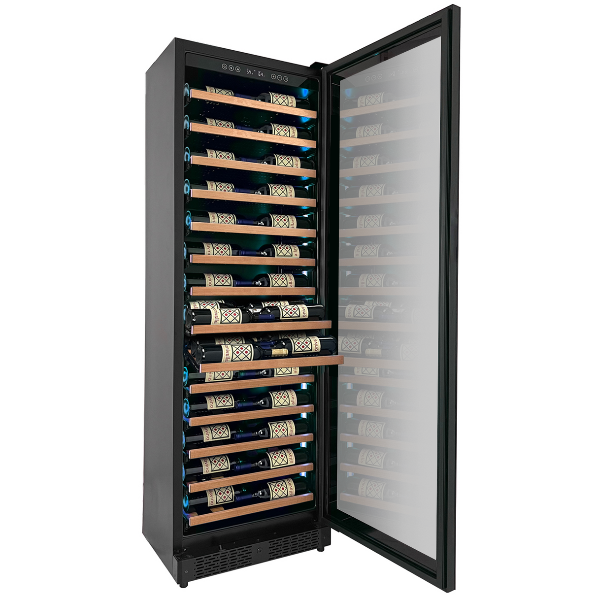 Allavino Reserva Series 67 Bottle 71″ Tall Single Zone Right Hinge Black Shallow Wine Refrigerator with Wood Front Shelves