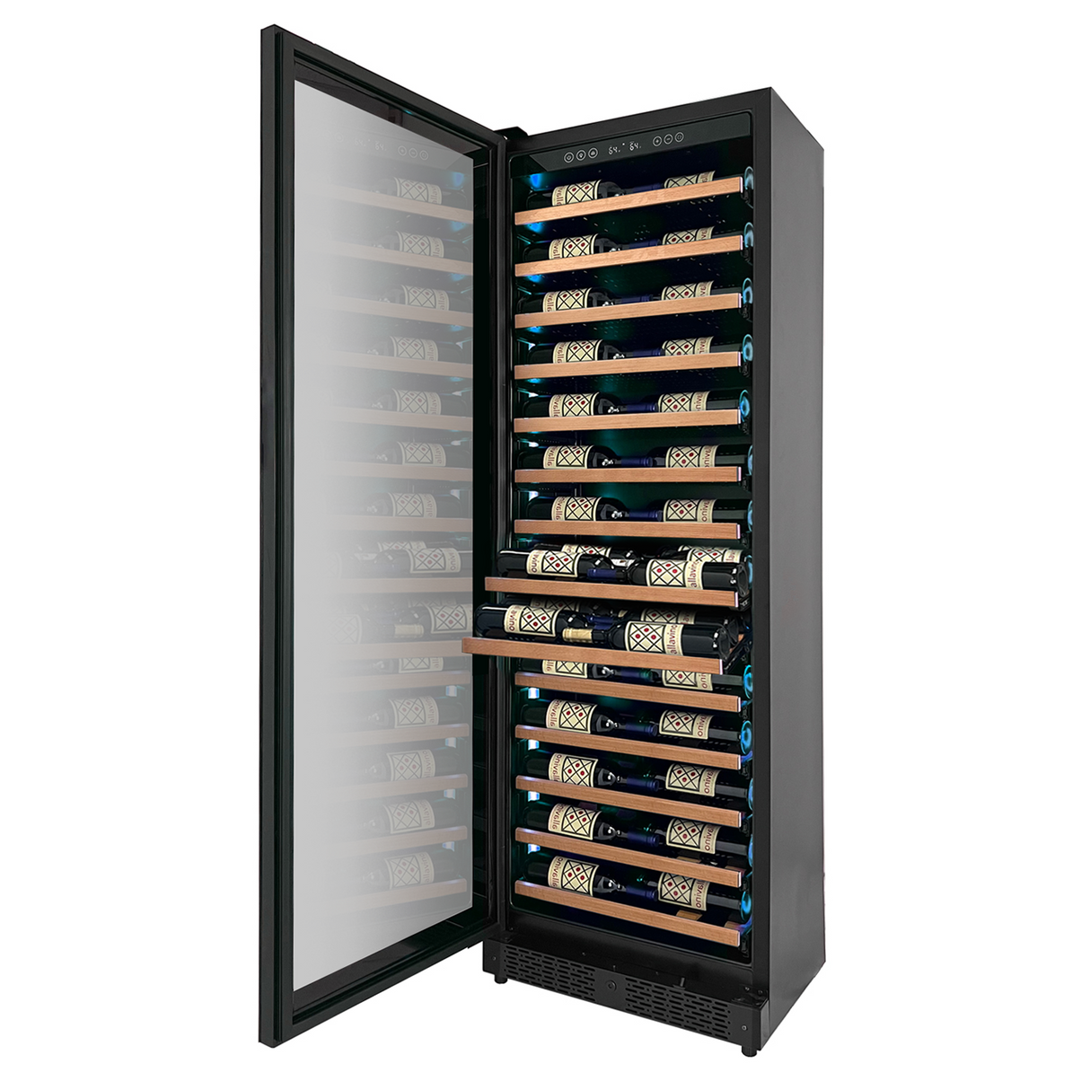Allavino Reserva Series 67″ 71″ Tall Single Zone Left Hinge Black Shallow Wine Refrigerator with Wood Front Shelves