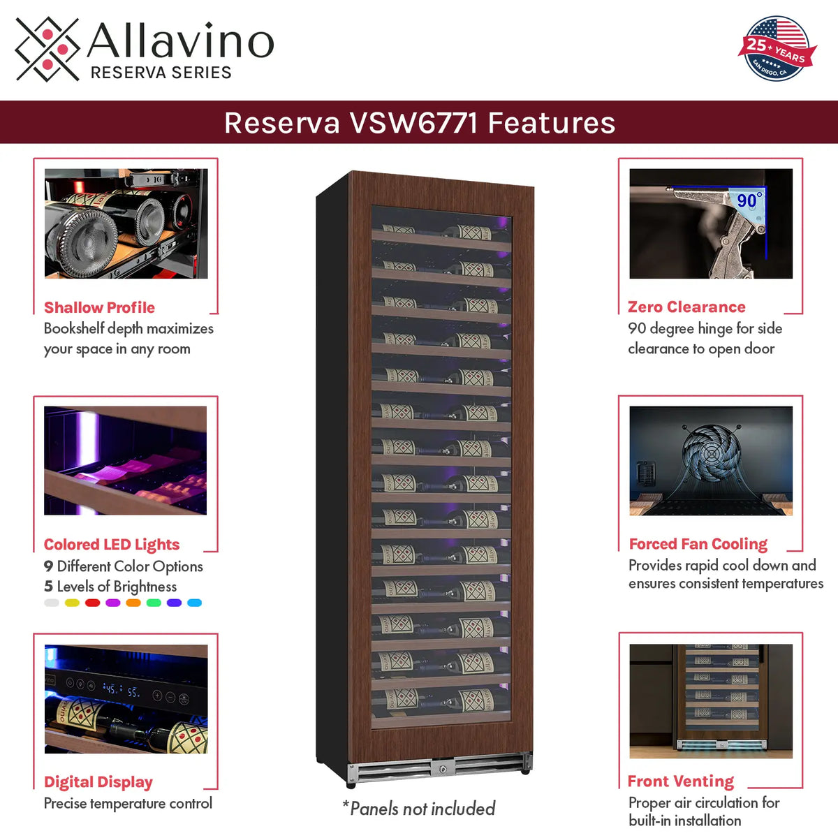 Allavino Reserva 67 Bottle 71" Single Zone Panel Ready Wine Refrigerator VSW6771S-1PRR