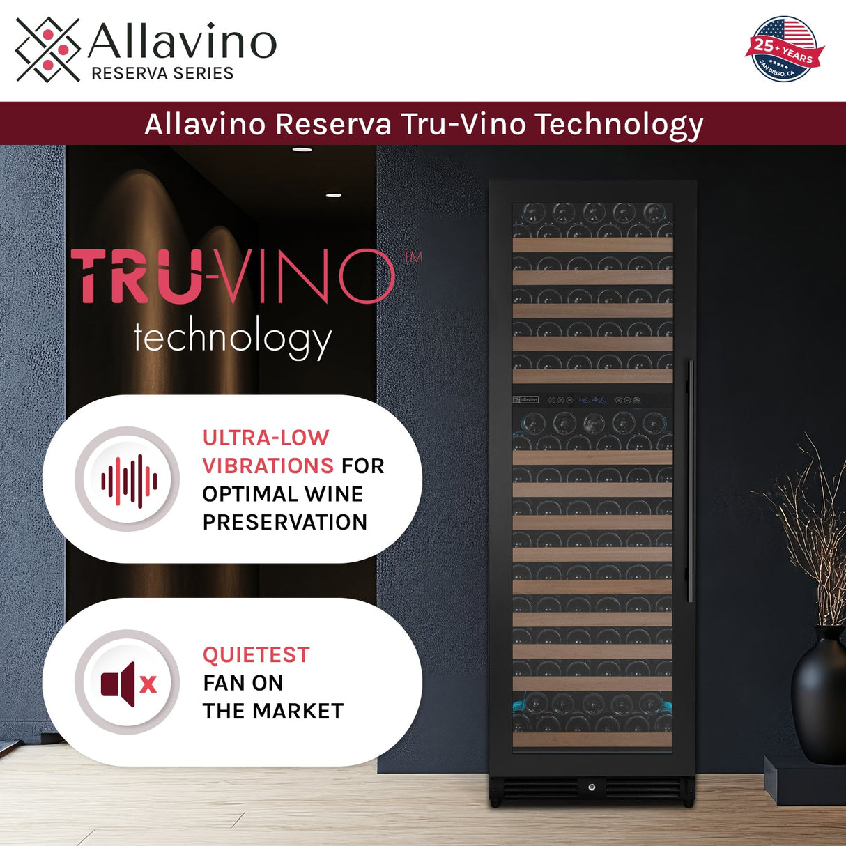 Allavino Reserva Series 172 Bottle Dual Zone Built-in Wine Refrigerator with Black Metal Door - Left Hinge