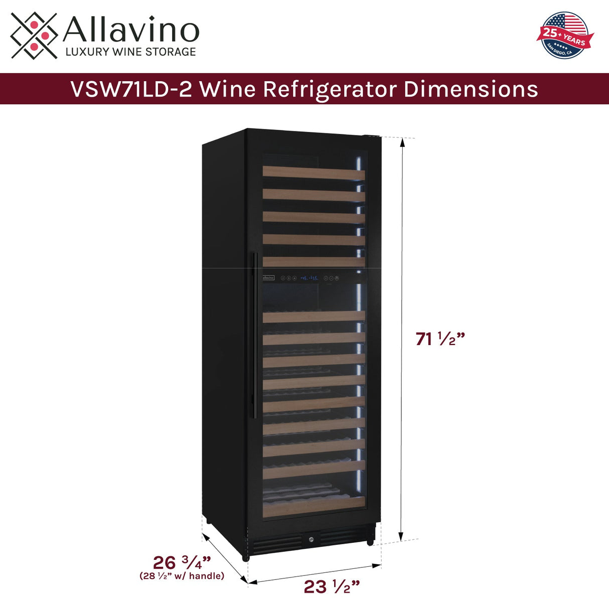 Allavino Reserva Series 172 Bottle Dual Zone Built-in Wine Refrigerator with Black Metal Door - Right Hinge
