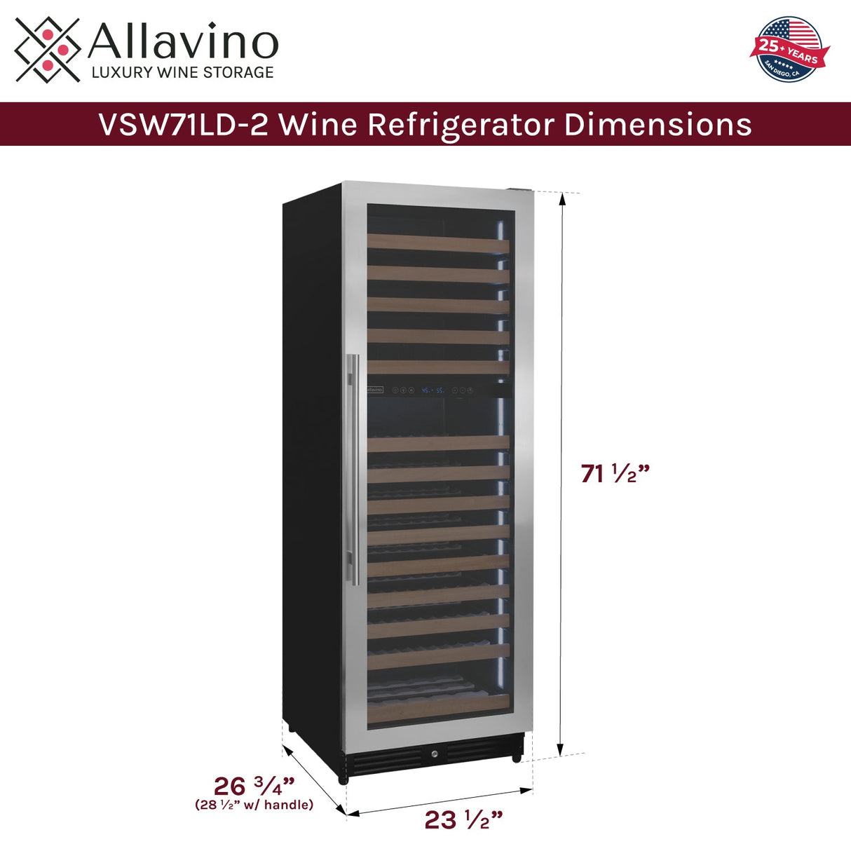 Allavino Reserva Series 172-Bottle Dual Zone Built-In Wine Refrigerator with Stainless Steel Door Right Hinge VSW71LD-2SR