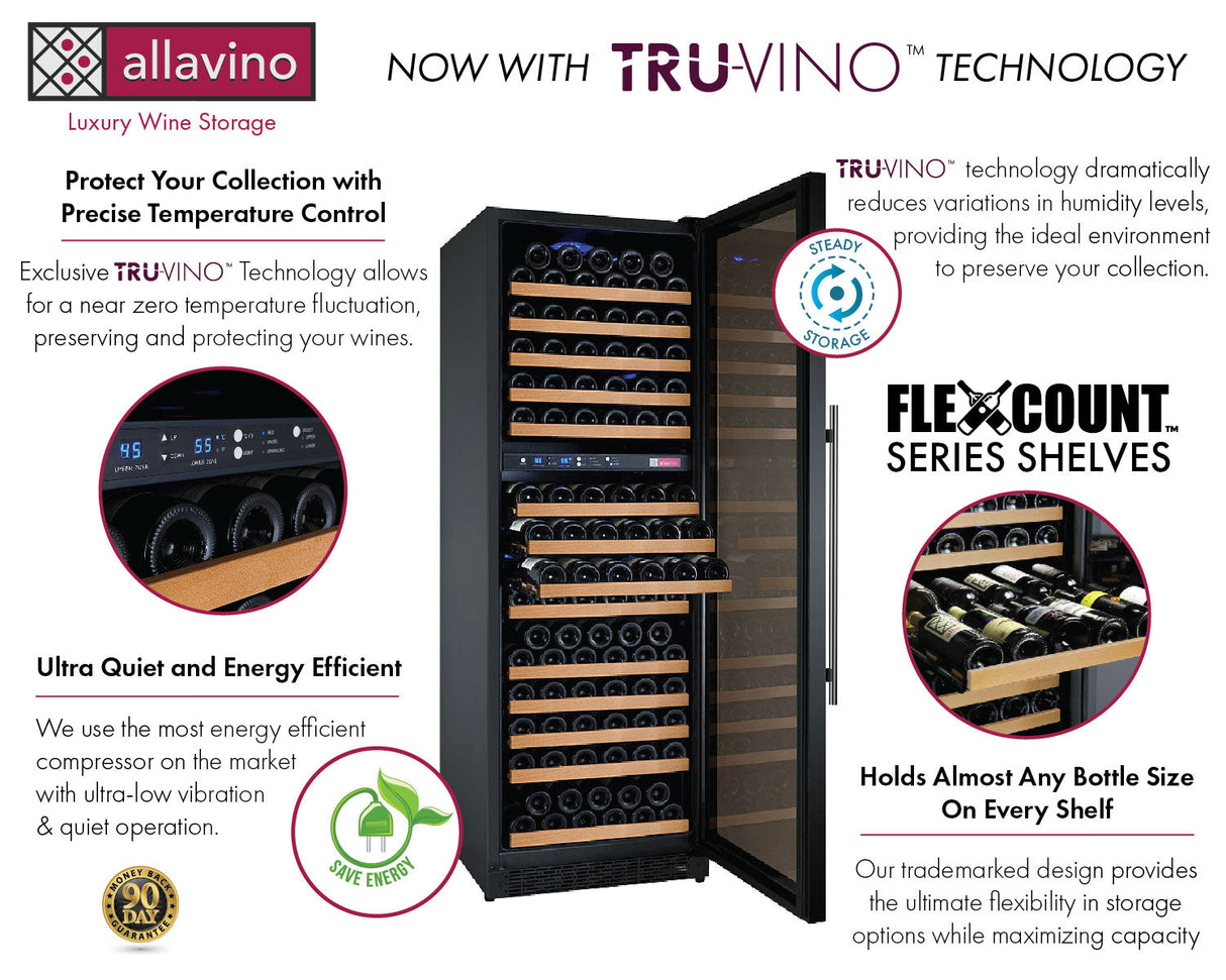 Allavino 47" Wide FlexCount II Tru‑Vino 344 Bottle Four‑Zone Black Side‑by‑Side Wine Refrigerator BF 2X‑VSWR172‑2B20