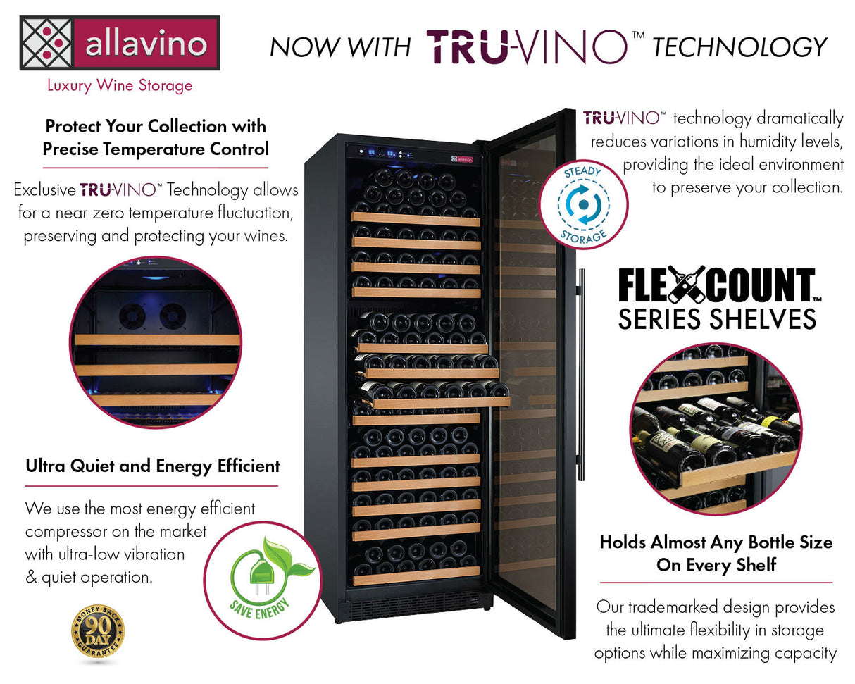 Allavino 47″ Wide FlexCount II Tru‑Vino 349 Bottle Three Zone Black Side‑by‑Side Wine Refrigerator 3Z‑VSWR7772‑B20