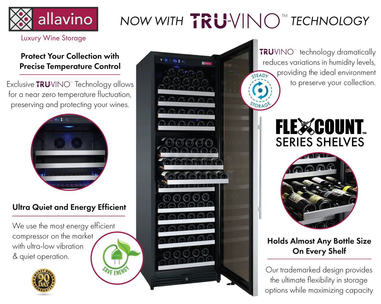 Allavino 24” Wide FlexCount II Tru-Vino 177 Bottle Single Zone Stainless Steel Right Hinge Wine Refrigerator