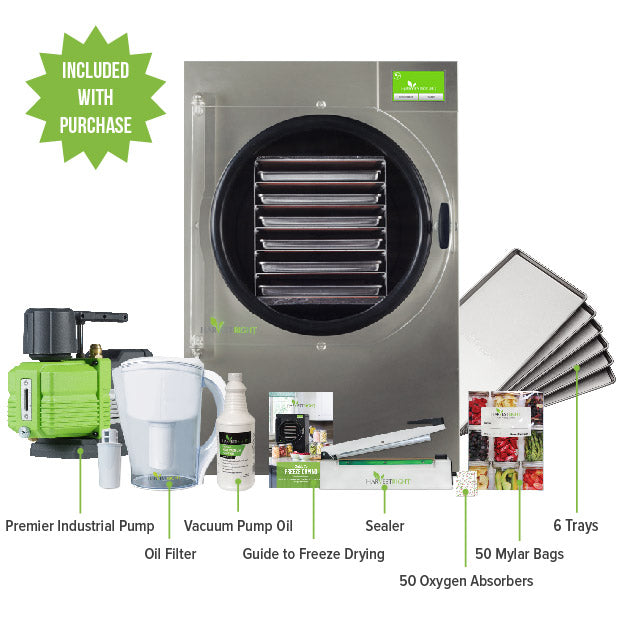 Harvest Right Large Home Pro Freeze Dryer with XL Premier Vacuum Pump, 6 Trays and Mylar Starter Kit in Stainless Steel