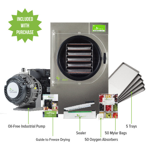 Harvest Right Medium Home Pro Freeze Dryer with Oil Free Vacuum Pump, 5 Trays and Mylar Starter Kit in Stainless Steel