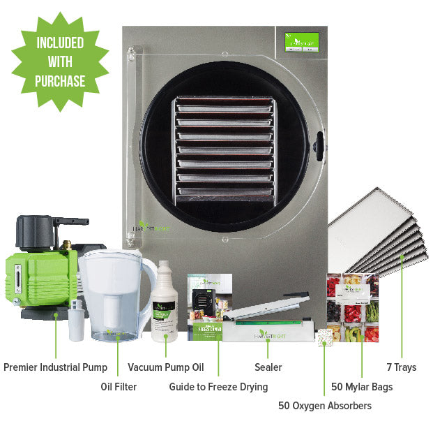 Harvest Right X-Large Home Pro Freeze Dryer with XL Premier Vacuum Pump, 7 Trays and Mylar Starter Kit in Stainless Steel