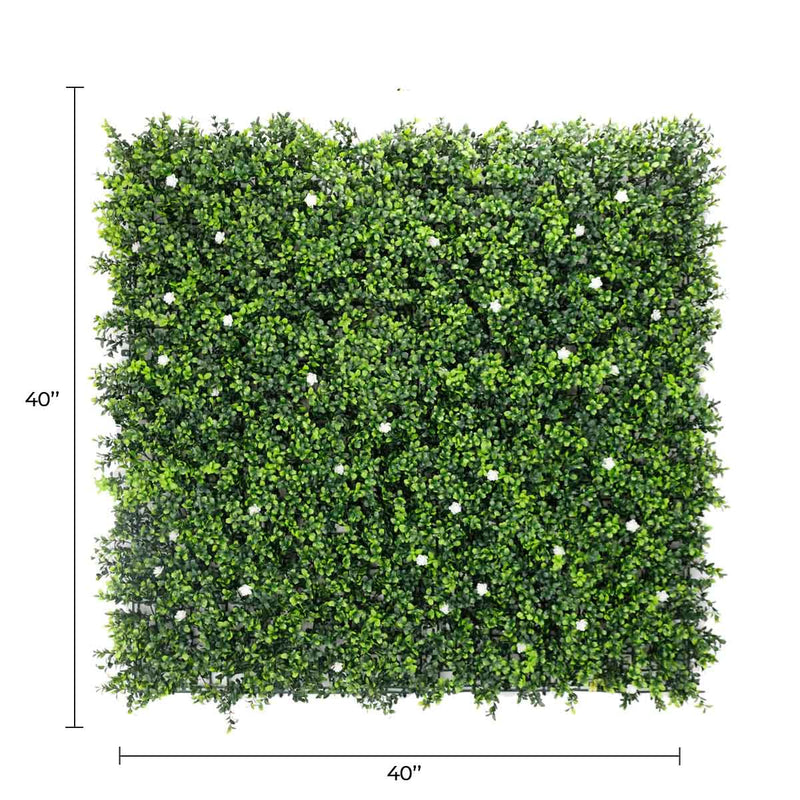 Designer Plants USA White Flowering Artificial Boxwood Wall 40" x 40" Commercial Grade