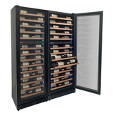 Allavino Reserva Series 134 Bottle 71" Tall Four Zone Black Side-by-Side Shallow Wine Refrigerator with Wood Front Shelves
