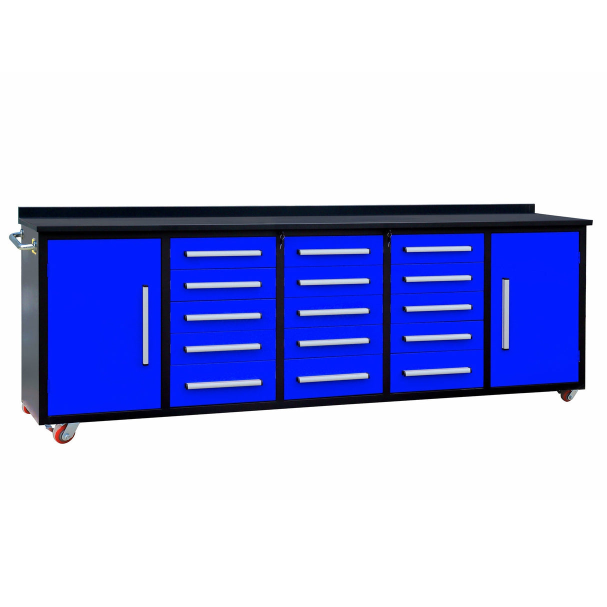 Chery Industrial 10’ Rolling Storage Workbench with 15 Drawers and Wheels
