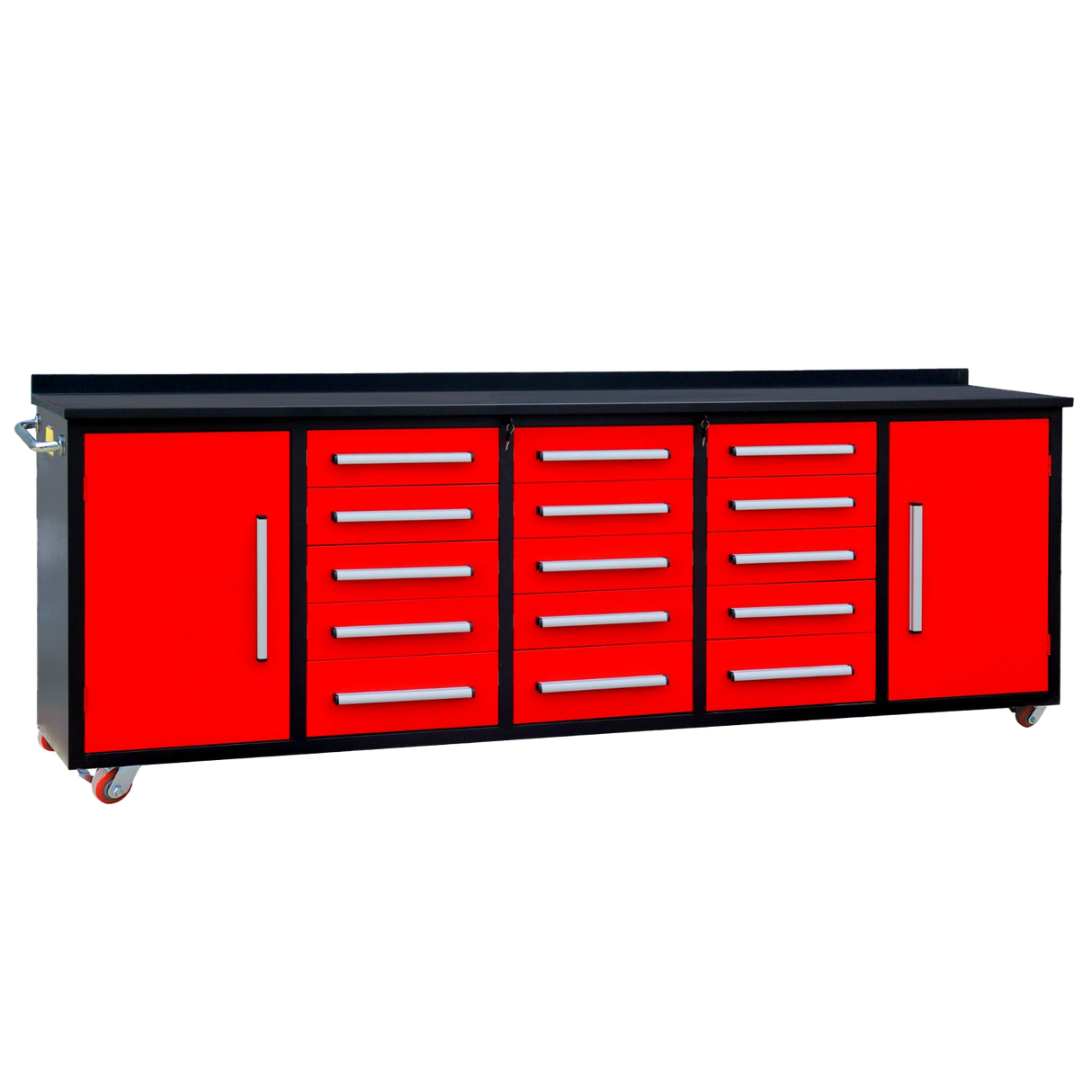 Chery Industrial 10’ Rolling Storage Workbench with 15 Drawers and Wheels