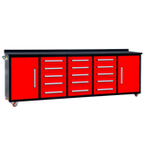 Chery Industrial 10’ Rolling Storage Workbench with 15 Drawers and Wheels
