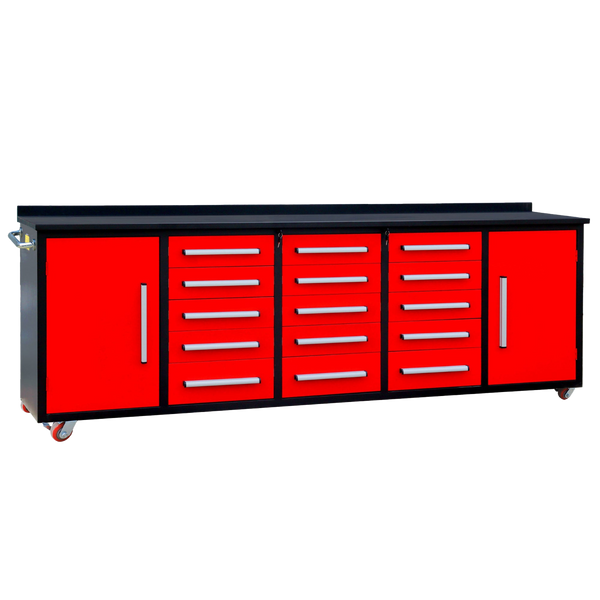 Chery Industrial 10ft 15-Drawer Storage Workbench with Wheels