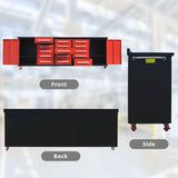 Chery Industrial 10’ Rolling Storage Workbench with 15 Drawers and Wheels