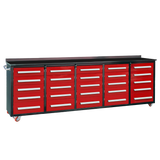 Chery Industrial 10ft 25-Drawer Storage Workbench with Wheels