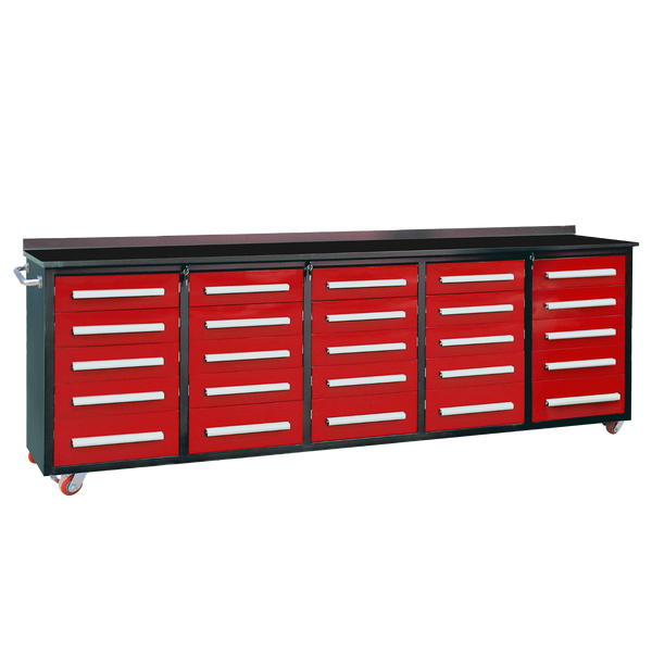 Chery Industrial 10ft 25-Drawer Storage Workbench with Wheels