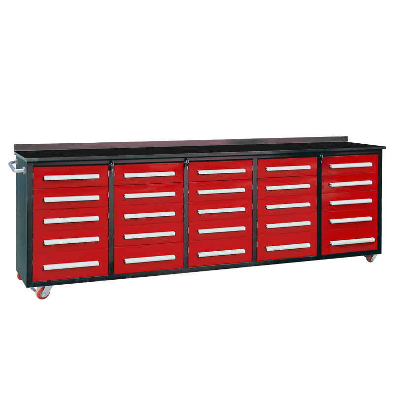 Chery Industrial 10ft 25-Drawer Storage Workbench with Wheels