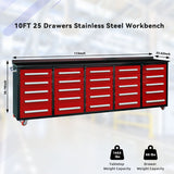 Chery Industrial 10’ Rolling Storage Workbench with 25 Drawers and Wheels
