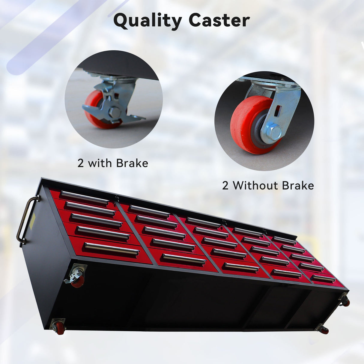 Chery Industrial 10’ Rolling Storage Workbench with 25 Drawers and Wheels