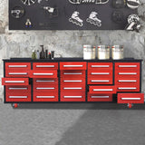 Chery Industrial 10’ Rolling Storage Workbench with 25 Drawers and Wheels