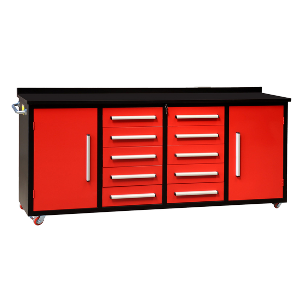 Chery Industrial 7ft 10-drawer Storage Workbench with Wheels