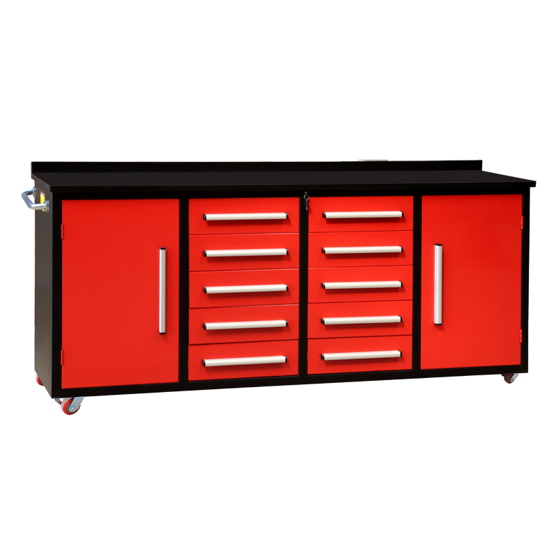 Chery Industrial 7ft 10-drawer Storage Workbench with Wheels