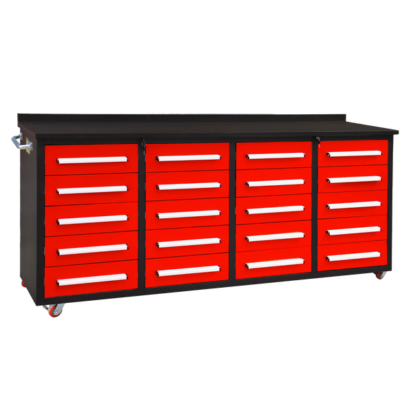 Chery Industrial 7ft 20-Drawer Storage Workbench with Wheels