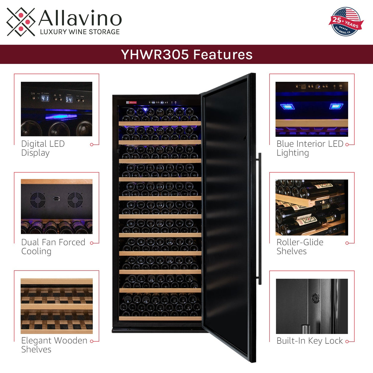 Allavino 63″ Wide Vite II Tru-Vino 610 Bottle Dual Zone Solid Black Door Side-by-Side Wine Refrigerator