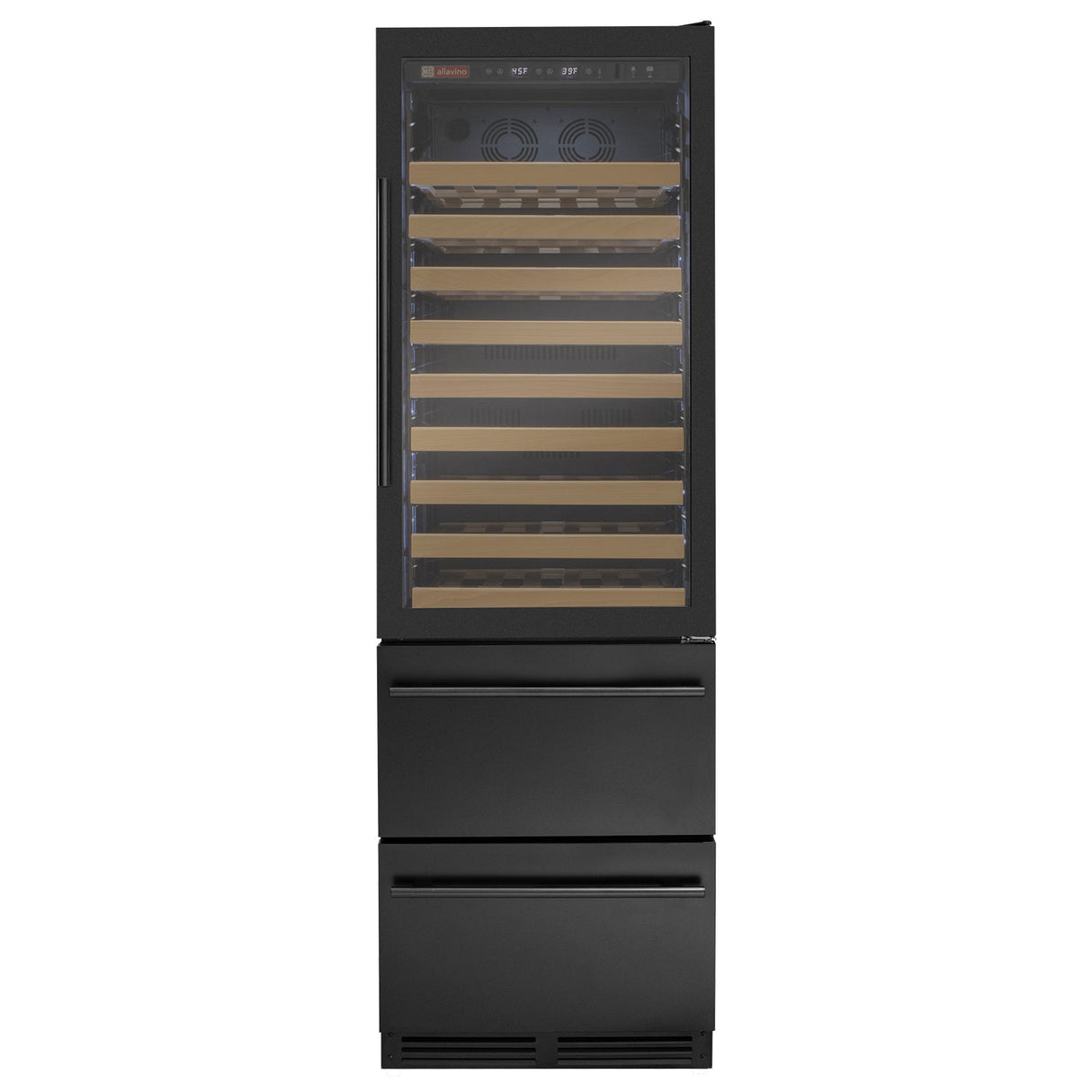 Allavino 76.5″ Tall Black Wine Refrigerator with Two Refrigerated Drawers Dual Zone Wine Cooler AO YHWR7724D-B