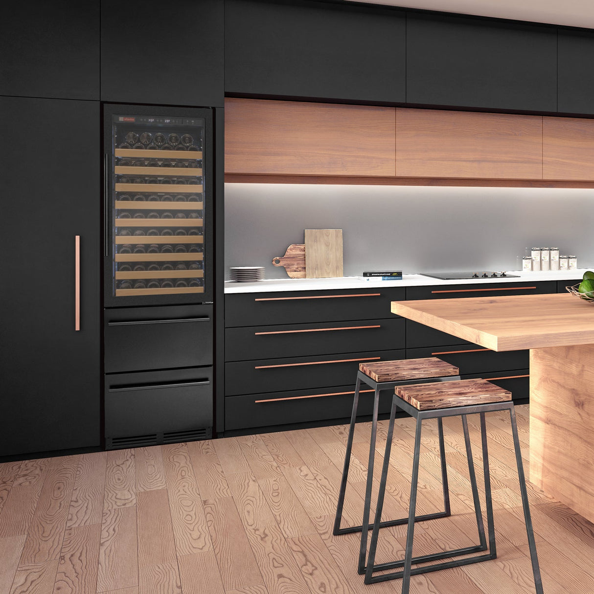 Allavino 76.5″ Tall Black Wine Refrigerator with Two Refrigerated Drawers Dual Zone Wine Cooler AO YHWR7724D-B