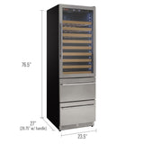Allavino 76.5" Tall Stainless Steel Wine Refrigerator with Two Refrigerated Drawers AO YHWR7724D-S