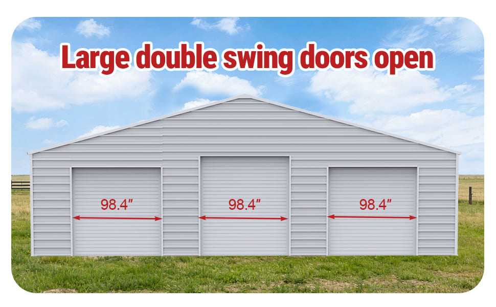 39FT × 39FT Metal Barn Heavy-Duty Steel Building with 3 Rolling Doors