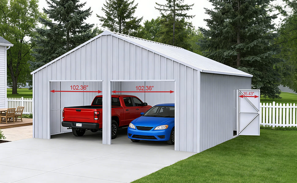 33FT × 25FT Metal Garage Barn Reinforced Steel Structure with Dual Doors